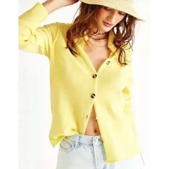 Free People OB1409802 Women's Sz XS Yellow Paloma Cashmere Cardigan Sweater - Picture 6 of 6
